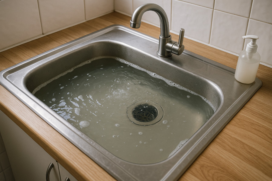 Clogged kitchen drain.