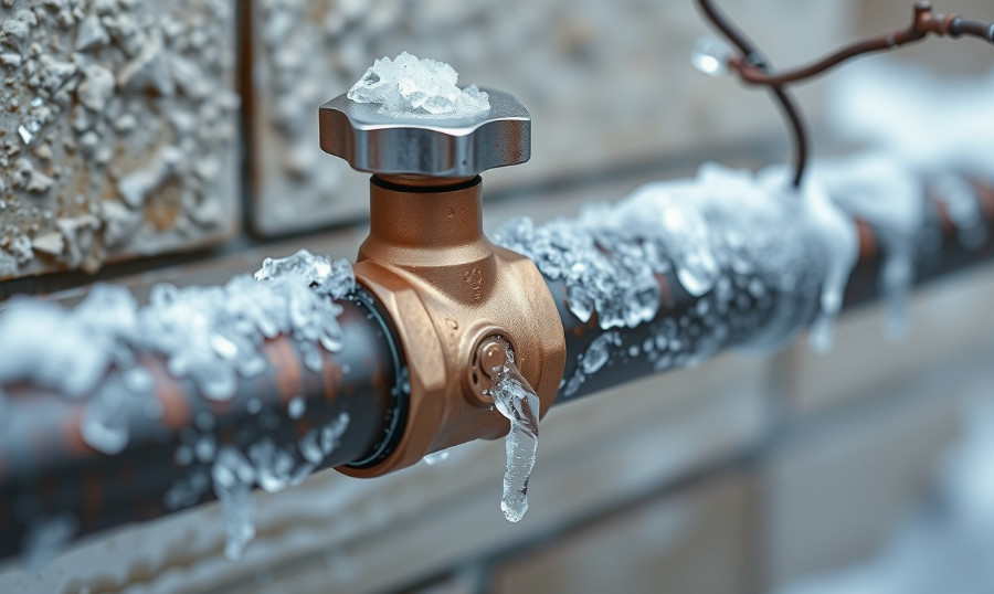 Frozen plumbing with outdoor faucet.