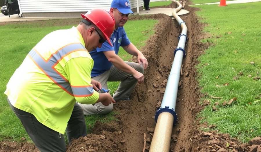 Sewer line work; new sewer line installation via traditional trench method.